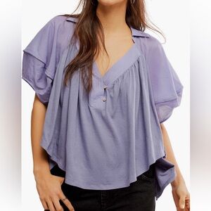 Free People WHITE Button V-Neck Flowy Blouse